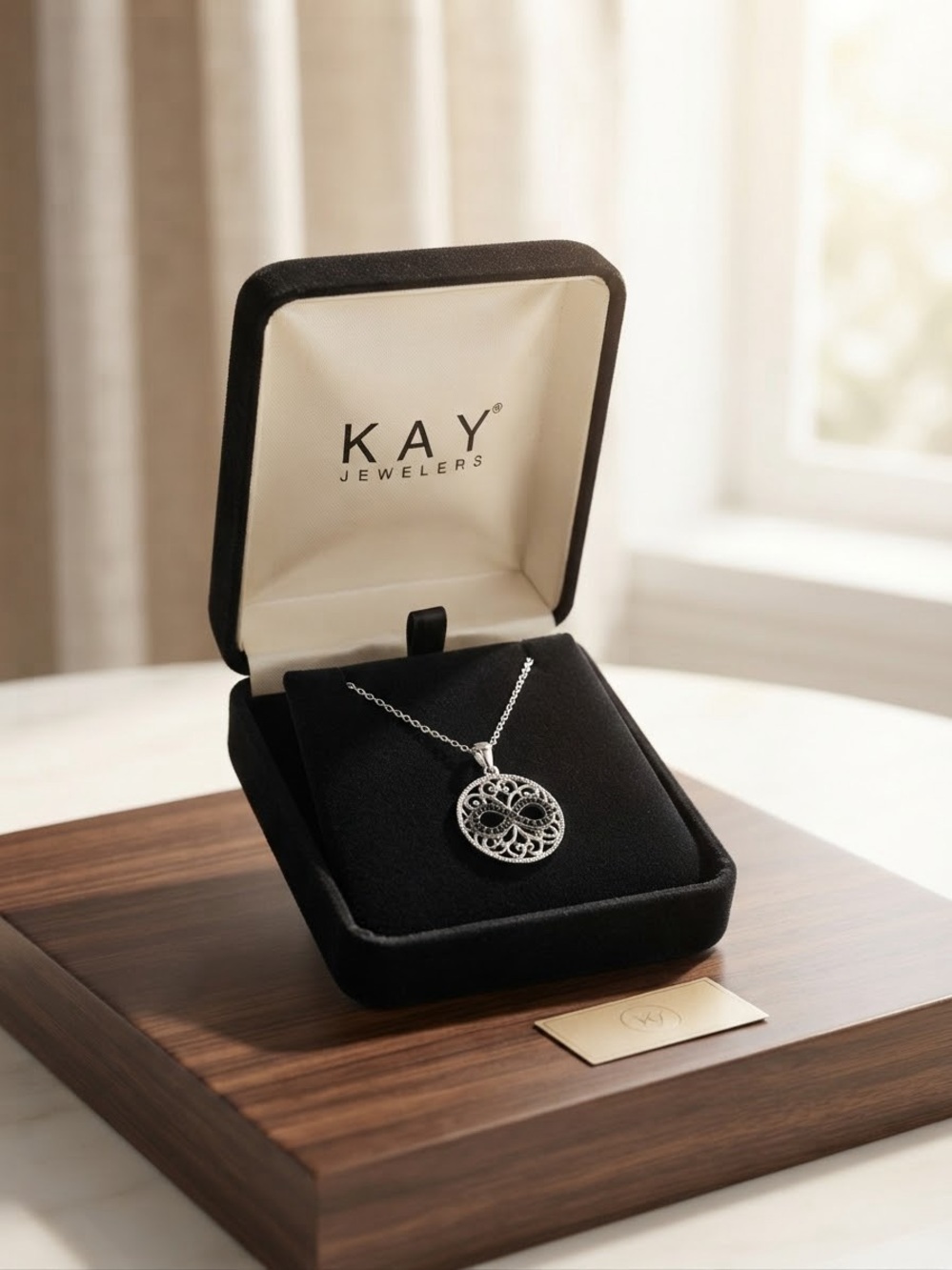 Kay Jewelers Silver Filigree Round Pendant Necklace